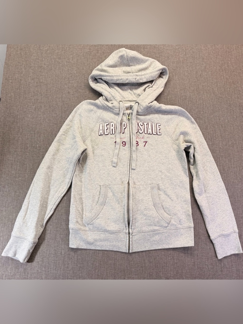 Aeropostale Women’s Heather Gray Zip-Up Hoodie with Hood Medium
